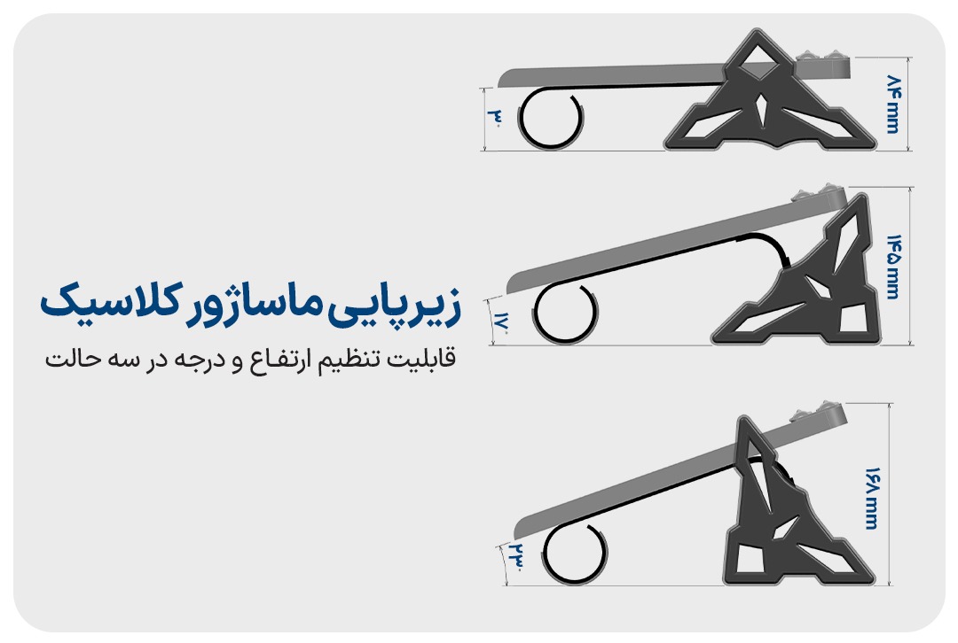 زیرپایی ماساژور کلاسیک در سه زاویه و سه ارتفاع نمایش داده شده است